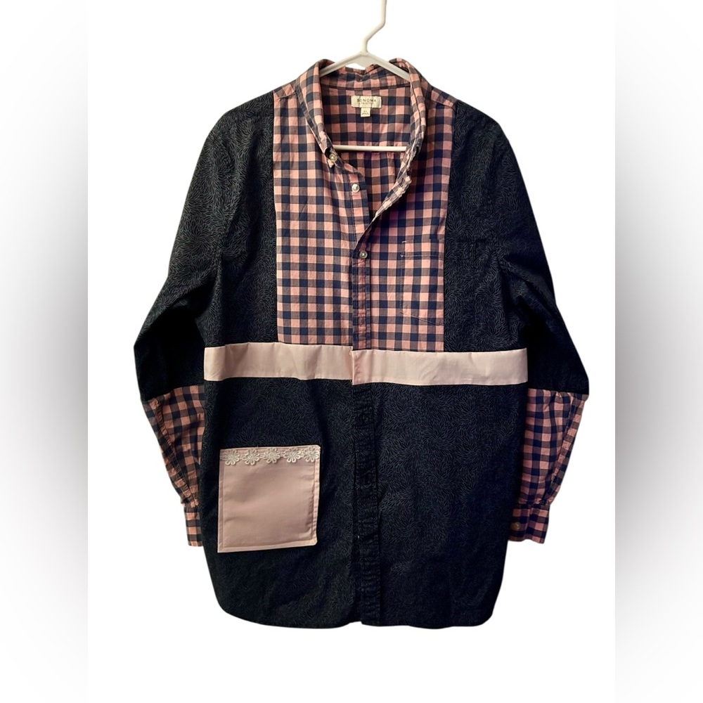 Upcycled Pink and Blue Shirt/Duster - Picture 4 of 6